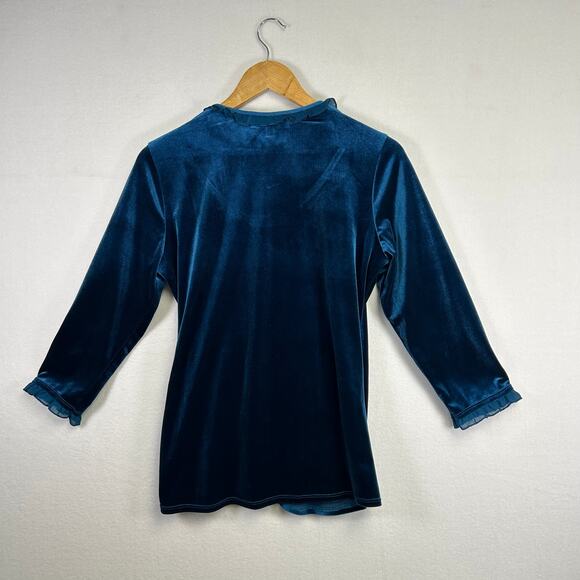 Woman's Velvet Teal Semi Wrap Shirt -Size Medium Y2K Vintage Whimsygoth - Picture 8 of 11